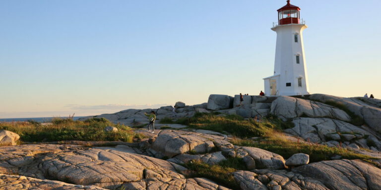 A lighthouse on rocks